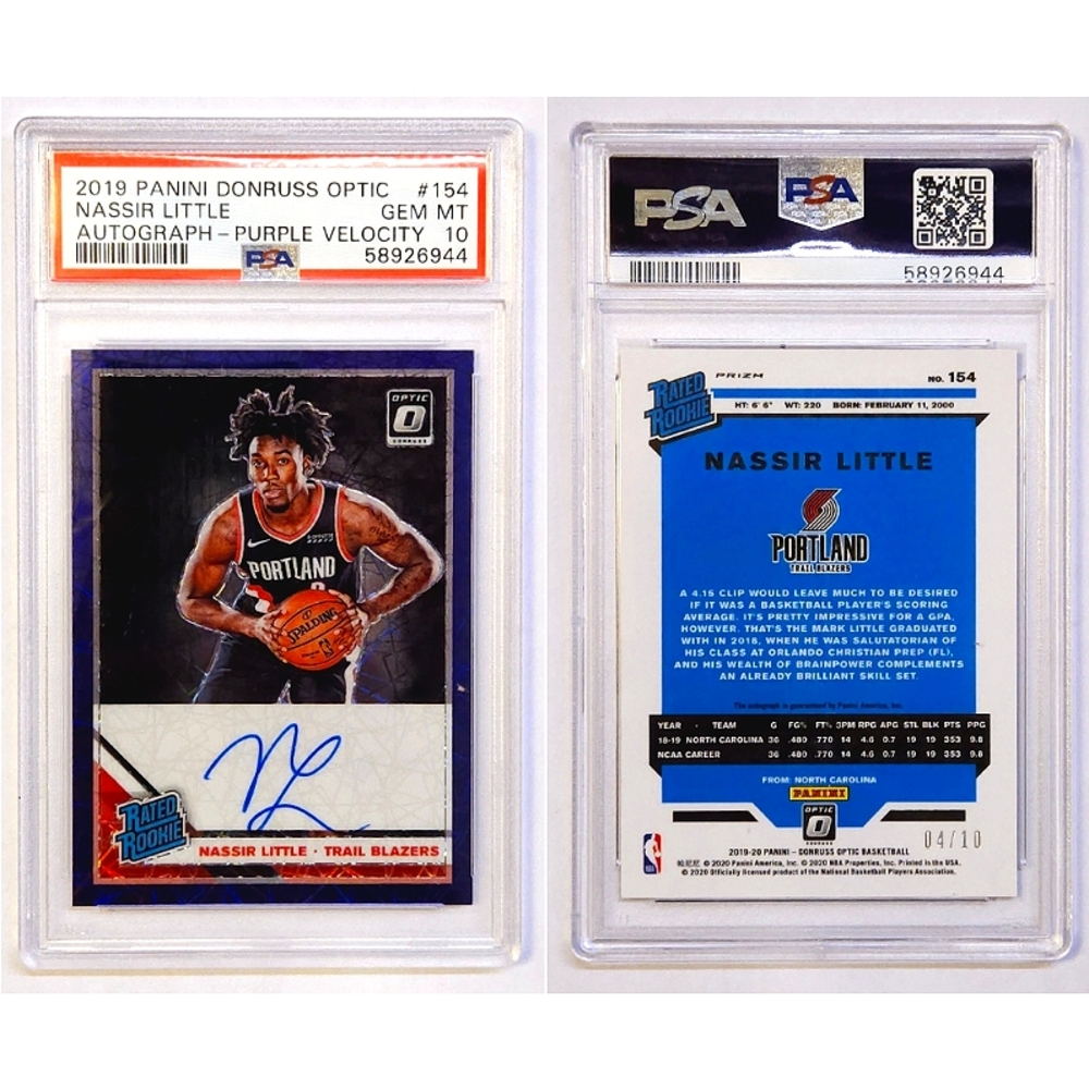 2019 Donruss Optic - Nassir Little #154 RC /10 Autograph Purple Velocity PSA 10